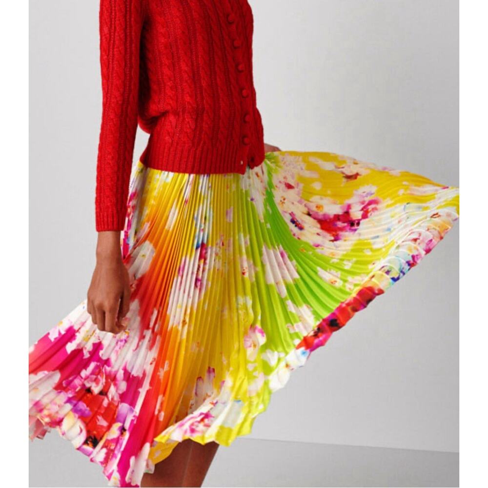 Ralph Lauren Collection Purple Label Floral Pleated Skirt Midi Rainbow A-line 6